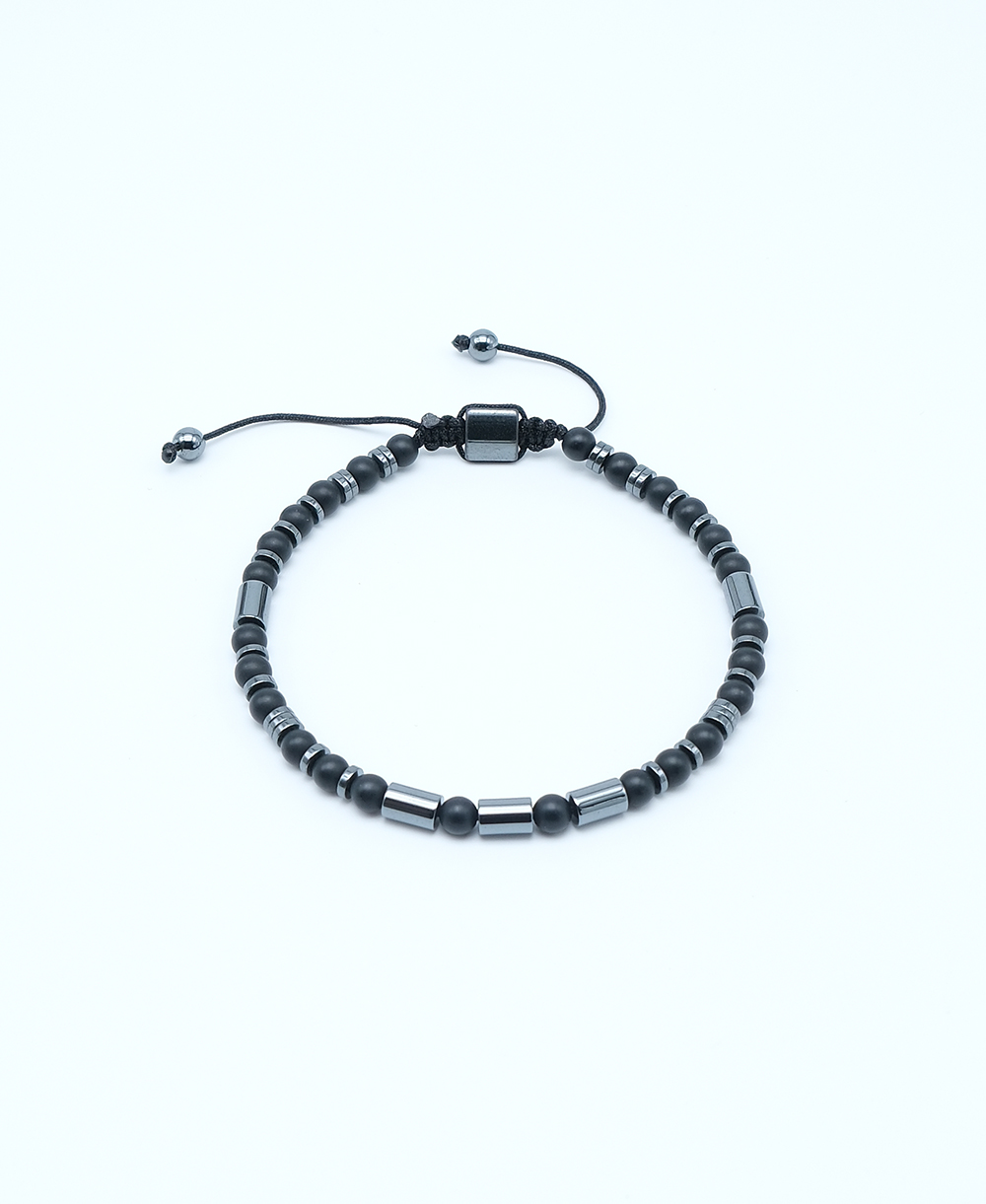 Gece Yarısı: Mat Oniks & Silindir Hematit Doğal Taş Bileklik