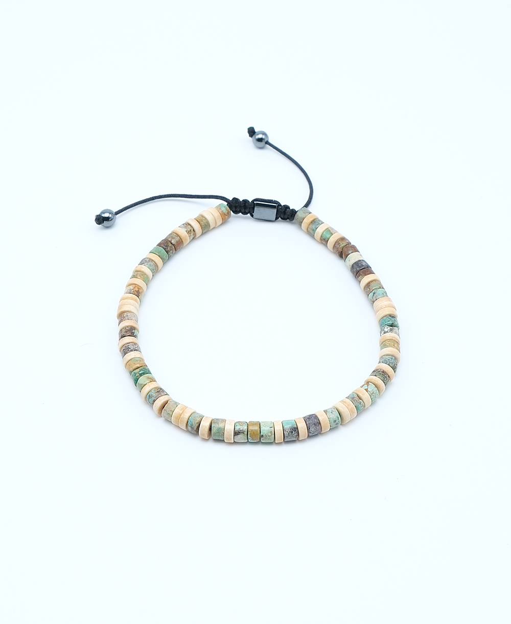 Vahşi Doğa: Afrika Turkuazı & Bej Heishi Doğal Taş Bileklik